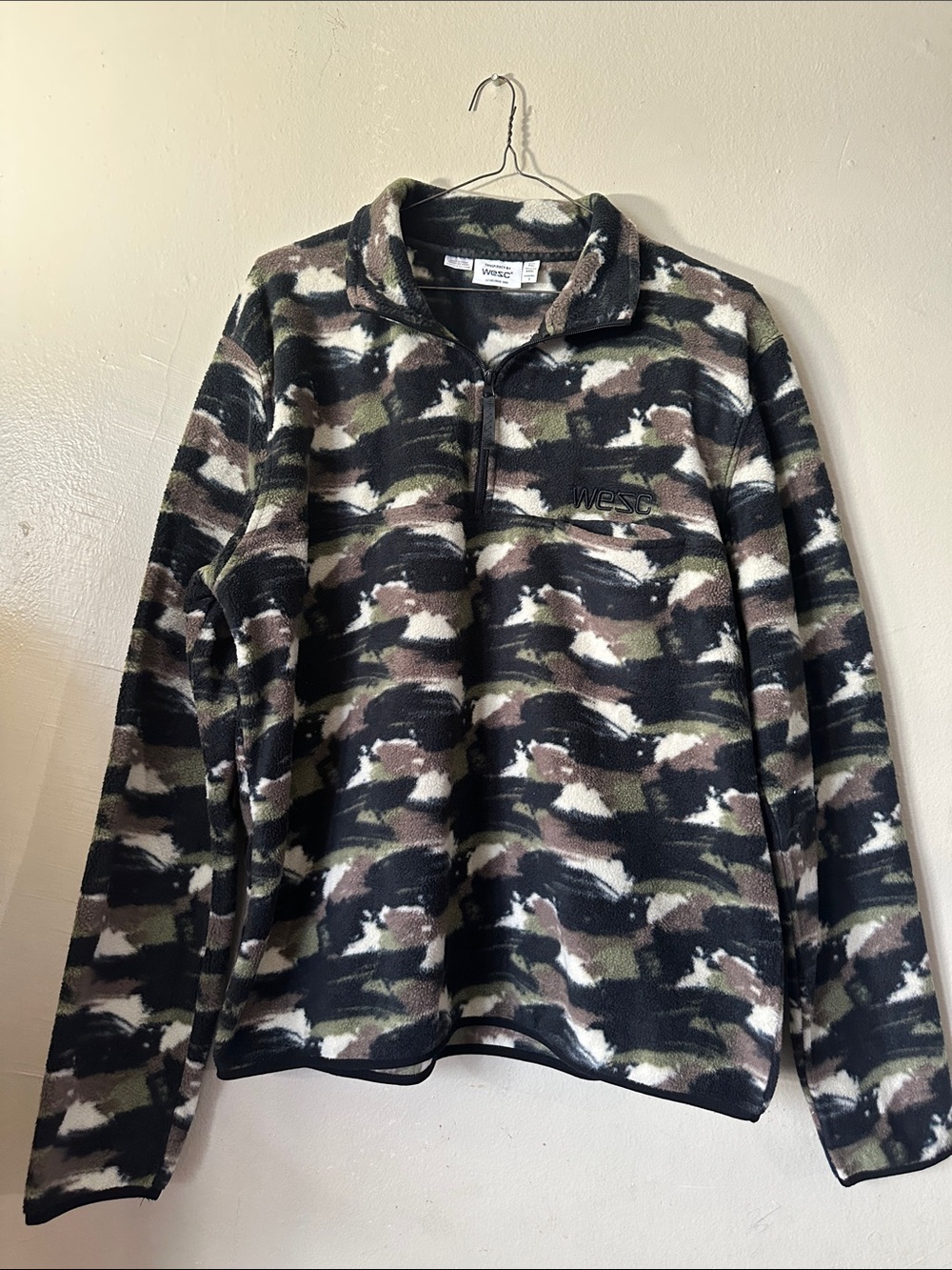 WESC Camouflage Half-Zip Fleece Pullover Black/Green/Brown unisex Men xxl / xxxl